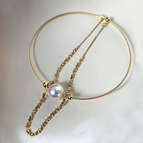 天女珠光海水akoya珍珠双层手镯18K金爆闪手饰链 小灯泡高级轻奢