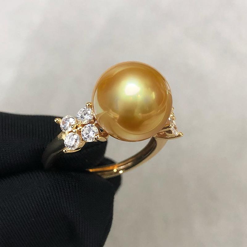 金色珍珠四叶草戒指进口配饰可调节百搭轻奢手饰环高级 T家专柜款