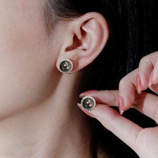 天然大溪地海水黑珍珠 向阳花开耳环钉 正圆强光轻奢高级送礼