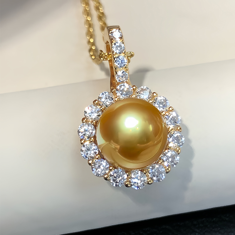 金色珍珠戴妃款太阳花多用款扣吊坠项链轻奢正圆强光单颗送礼