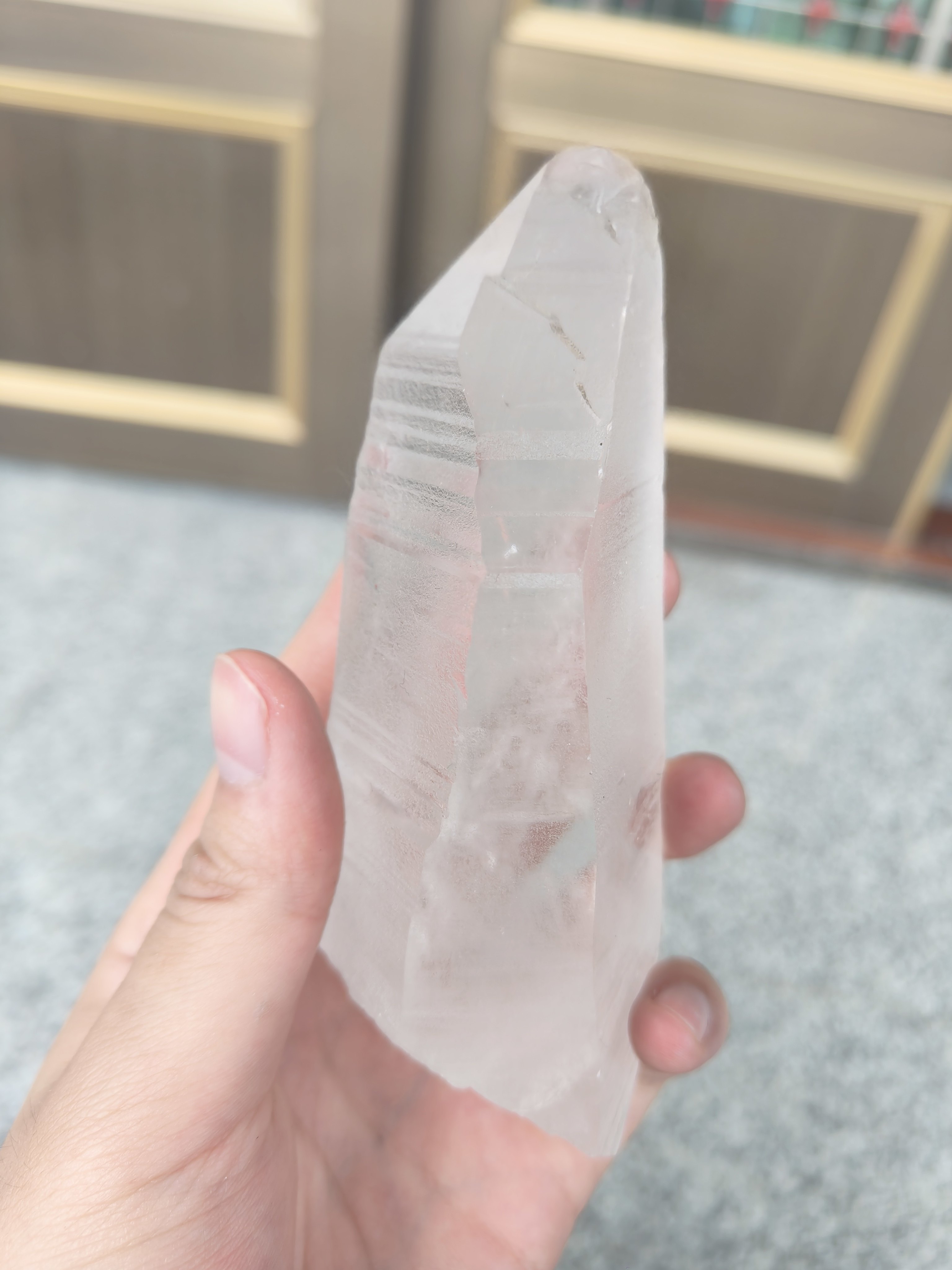 327克巴西天然白水晶柱原石横纹利姆利亚水晶阿卡西线双尖水晶柱