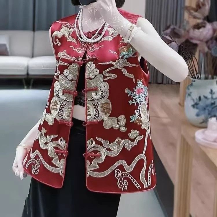复古中国风盘扣马夹背心春夏季醋酸锻银丝刺绣新中式马甲坎肩女装,女装/女士精品,马夹,淘宝优惠券,粉丝福利购,淘宝优惠卷