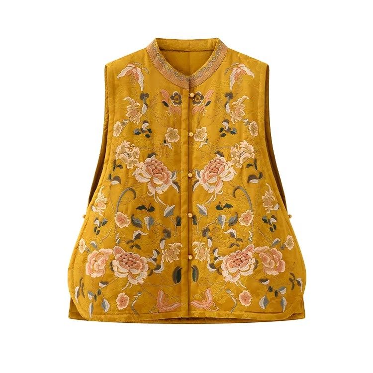 新中式刺绣棉花马甲女2026春秋新款黄色国风重工轻薄夹棉背心,女装/女士精品,马夹,淘宝优惠券,粉丝福利购,淘宝优惠卷