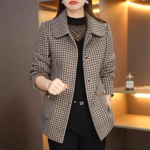 中年女士小个子显瘦短款 外套2025春新款 上衣 格子西装 气质妈妈装
