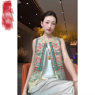 夏季206新款马甲新中式重工绣花薄款气质上衣女国分刺绣坎肩马夹