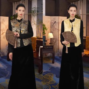 【汉宫秋月】春秋季新款新中式国风复古双面穿织锦马甲女