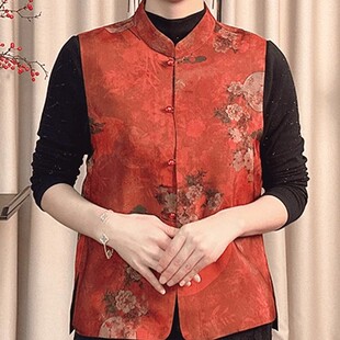 2025年新中式 中老年立领大花上衣休闲 两面穿马甲遮肉百搭Q新款