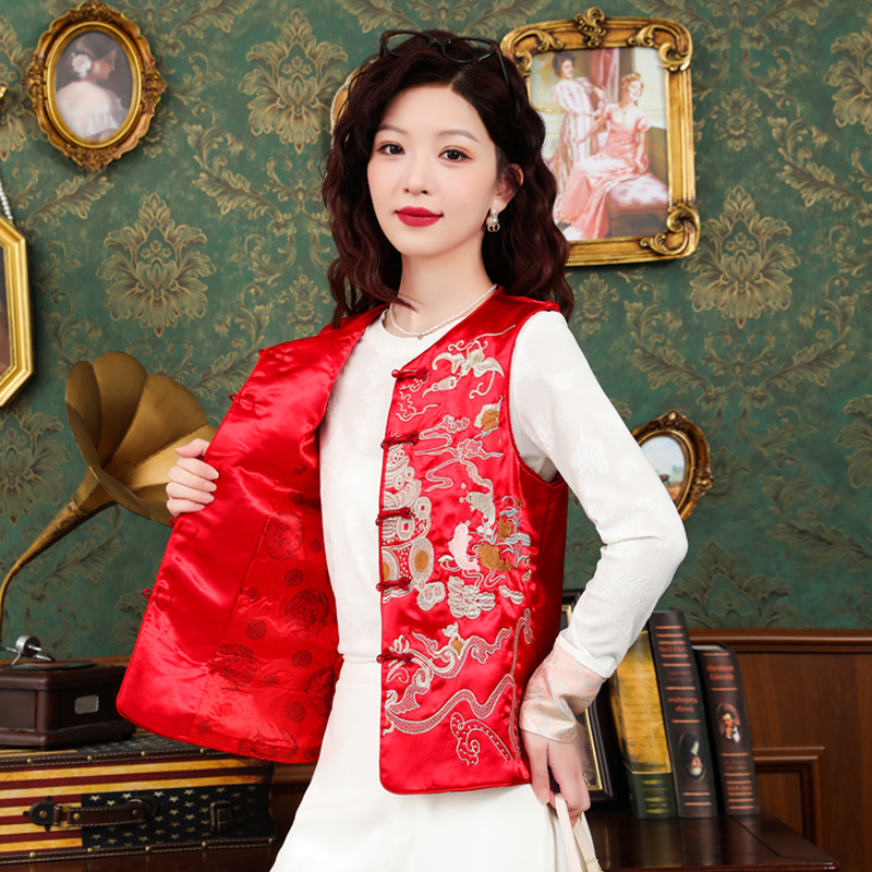 新中式国风马甲重工刺绣无袖外套民族风短款复古上衣网红流行背心
