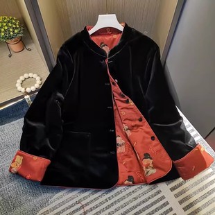 新中式国风双面穿外套女冬季拜年服丝绒高端小棉袄年轻唐装上衣
