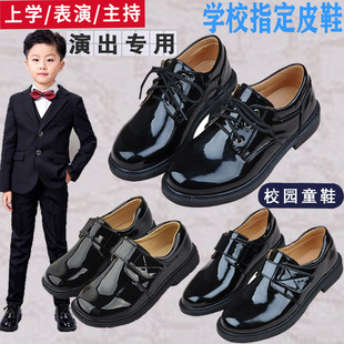 漆皮光亮面单鞋 男童黑色皮鞋 儿童尖头礼服鞋 学校中小学生表演出鞋