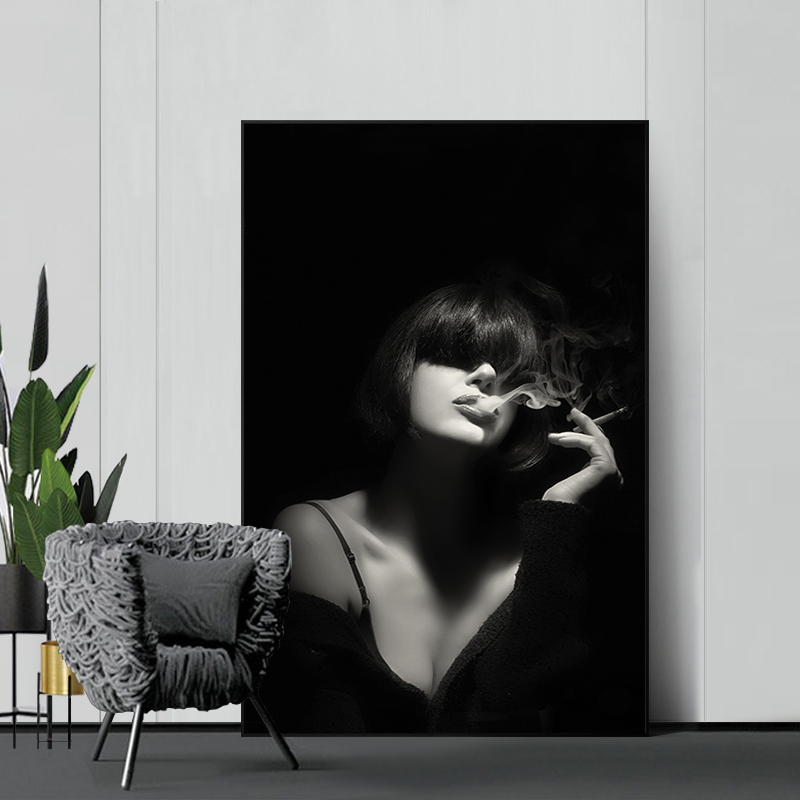 大幅黑白人物装饰画现代简约背景墙画挂画北欧轻奢民宿美女个性画