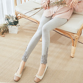 女外穿薄款 高腰松紧蕾丝小脚裤 九分春秋季 网红同款 纯棉大码 打底裤
