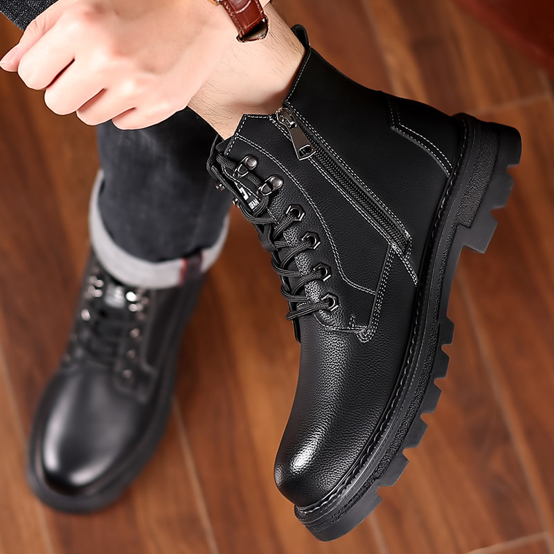 MARTIN BOOTS MENS 2024 WINTER NEW SNOW BOOTS FLEECE THICKENED WARM COTTON SHOES GENUINE LEATHER HIGH-TOP LEATHER BOOTS MENS SHOES