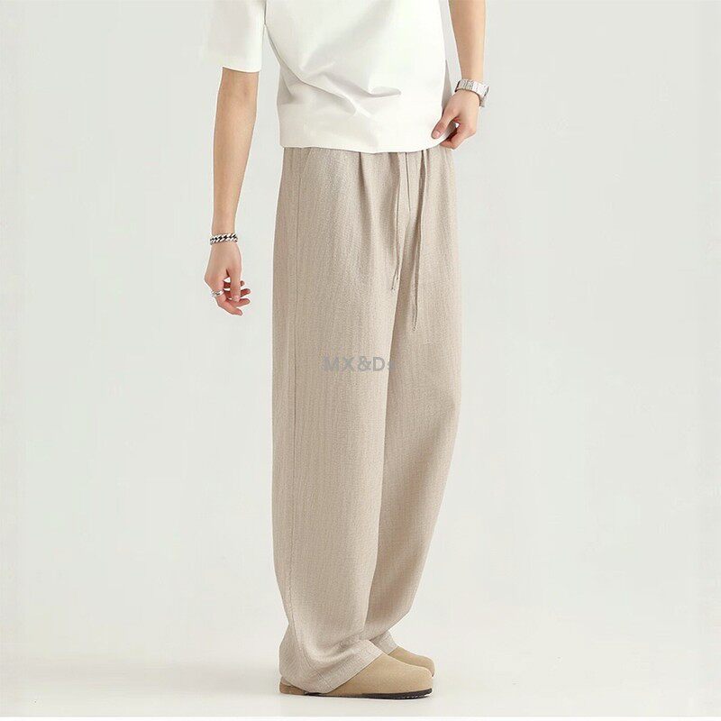 老钱风慵懒轻奢亚麻凉快休闲裤男夏季薄款宽松直筒阔腿裤垂感长裤