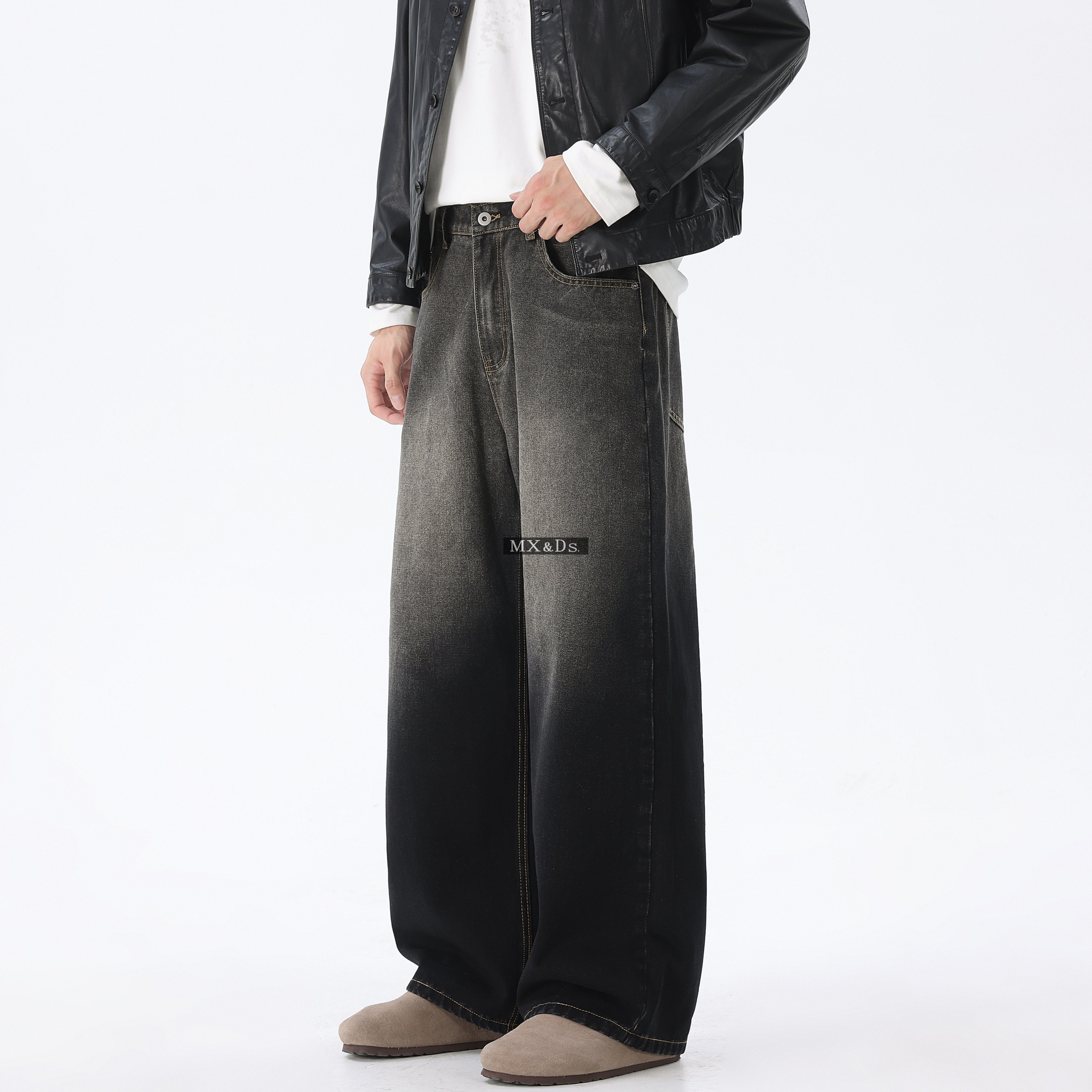 2026春夏新款男款直筒牛仔裤男休闲水洗潮流黑色裤子男裤猫须裤子