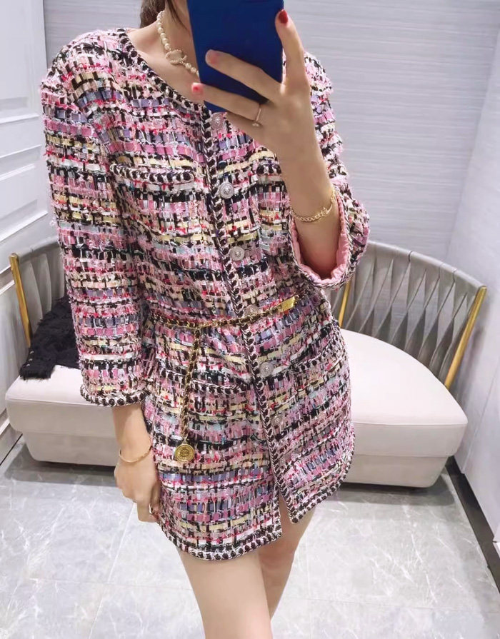 春夏春夏彩色中长软呢宽松女士短上衣长袖常规粗花呢小香外套