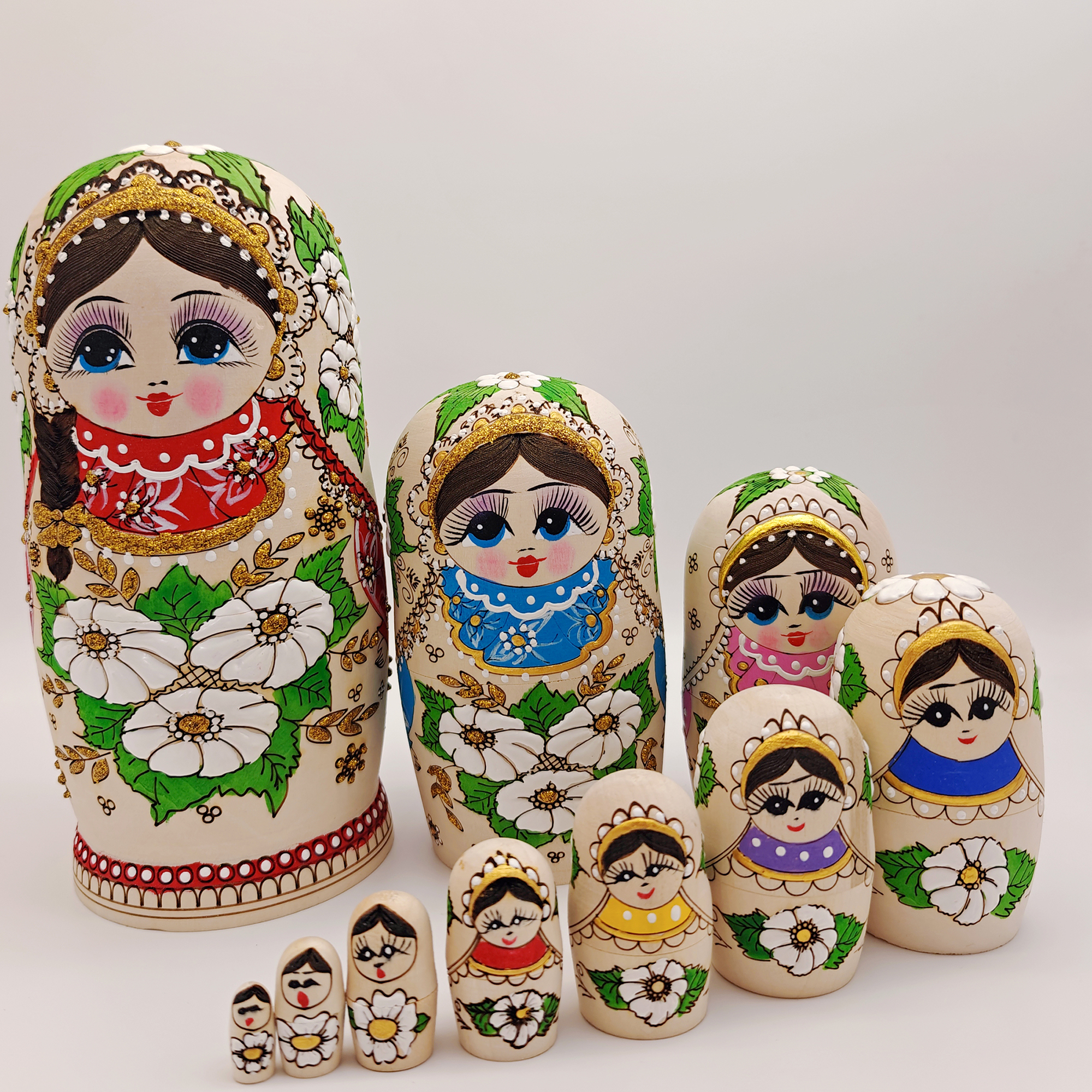 俄罗斯套娃10层原木烙刻儿童玩具