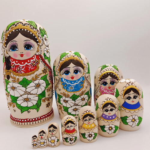 俄罗斯套娃10层原木烙刻儿童玩具