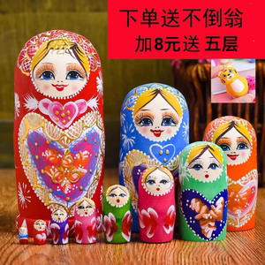 俄罗斯套娃10层风干椴木卡通可爱公主套娃手绘儿童益智玩具摆件