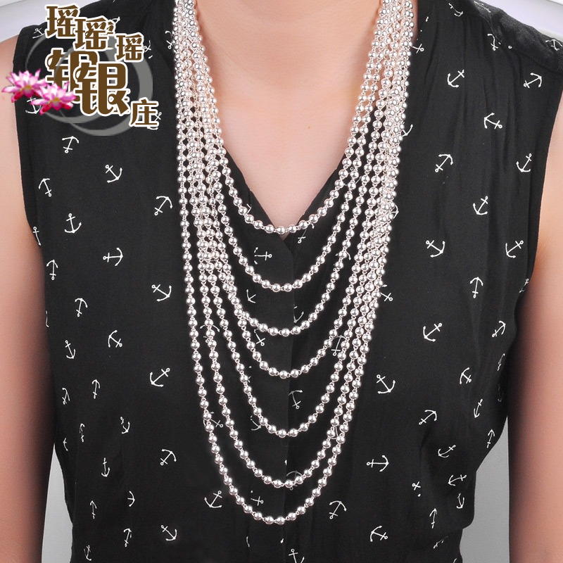 925纯银项链女长款米珠银珠圆珠子毛衣链手链情侣韩版佛珠转运珠|msdalam kategori Aksesori/Barang Kemas Fesyen, kalung - dari Buy2taobao.com untuk memberikan perkhidmatan ejen Taobao profesional membeli