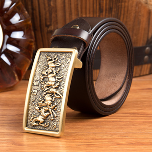 带青年男士 纯牛皮商务裤 腰带头层牛皮皮带男 真皮自动扣 慢时光