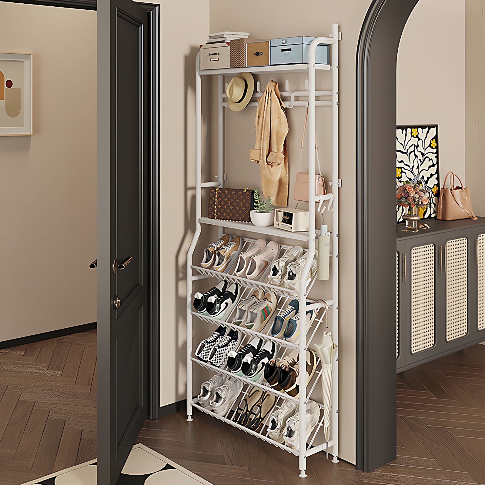 一架多用！门后超薄鞋架置物架