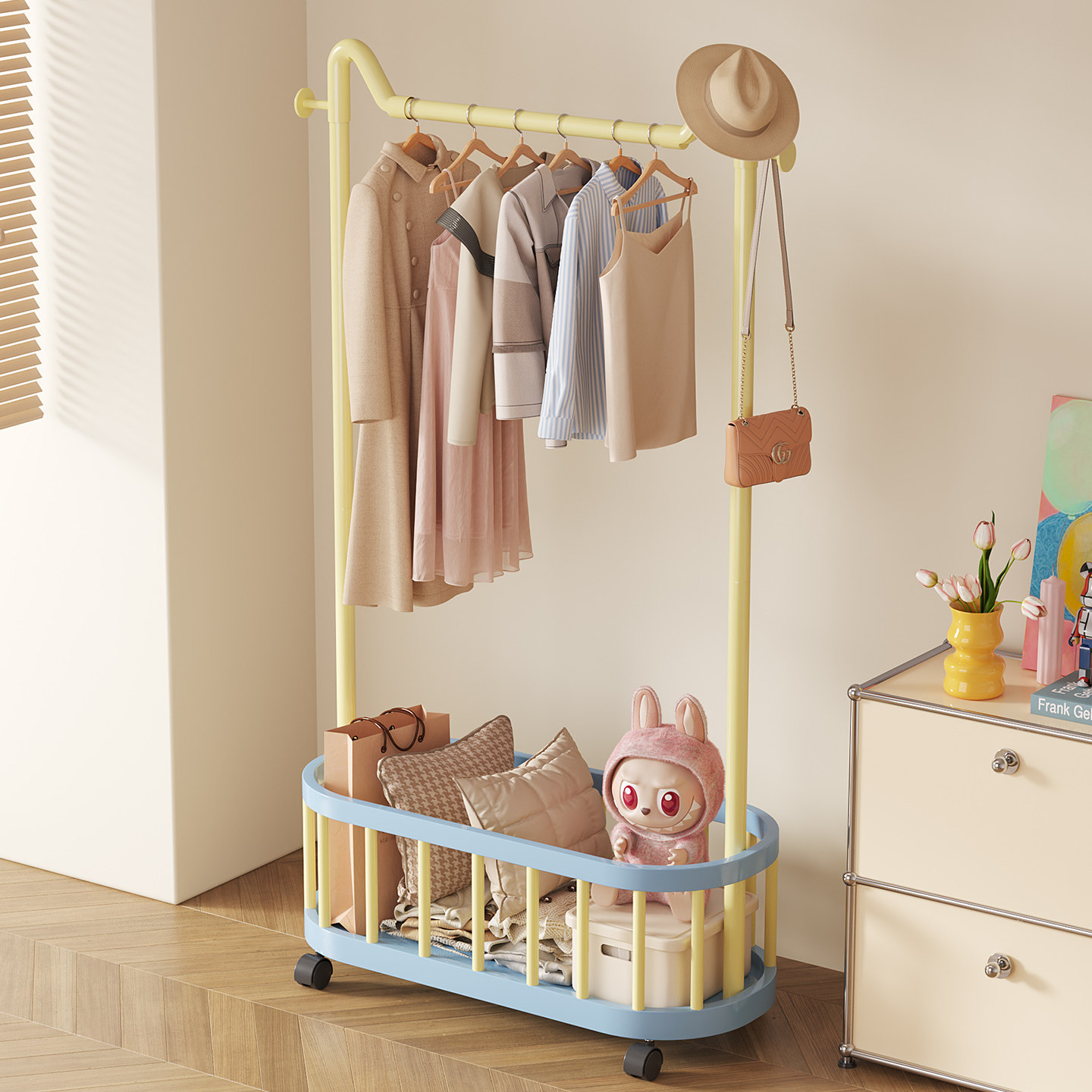 卡通挂衣架落地卧室内衣帽架宿舍小型家用儿童衣服收纳晾衣架移动,收纳整理,置地/升降晾晒衣架,淘宝优惠券,粉丝福利购,淘宝优惠卷