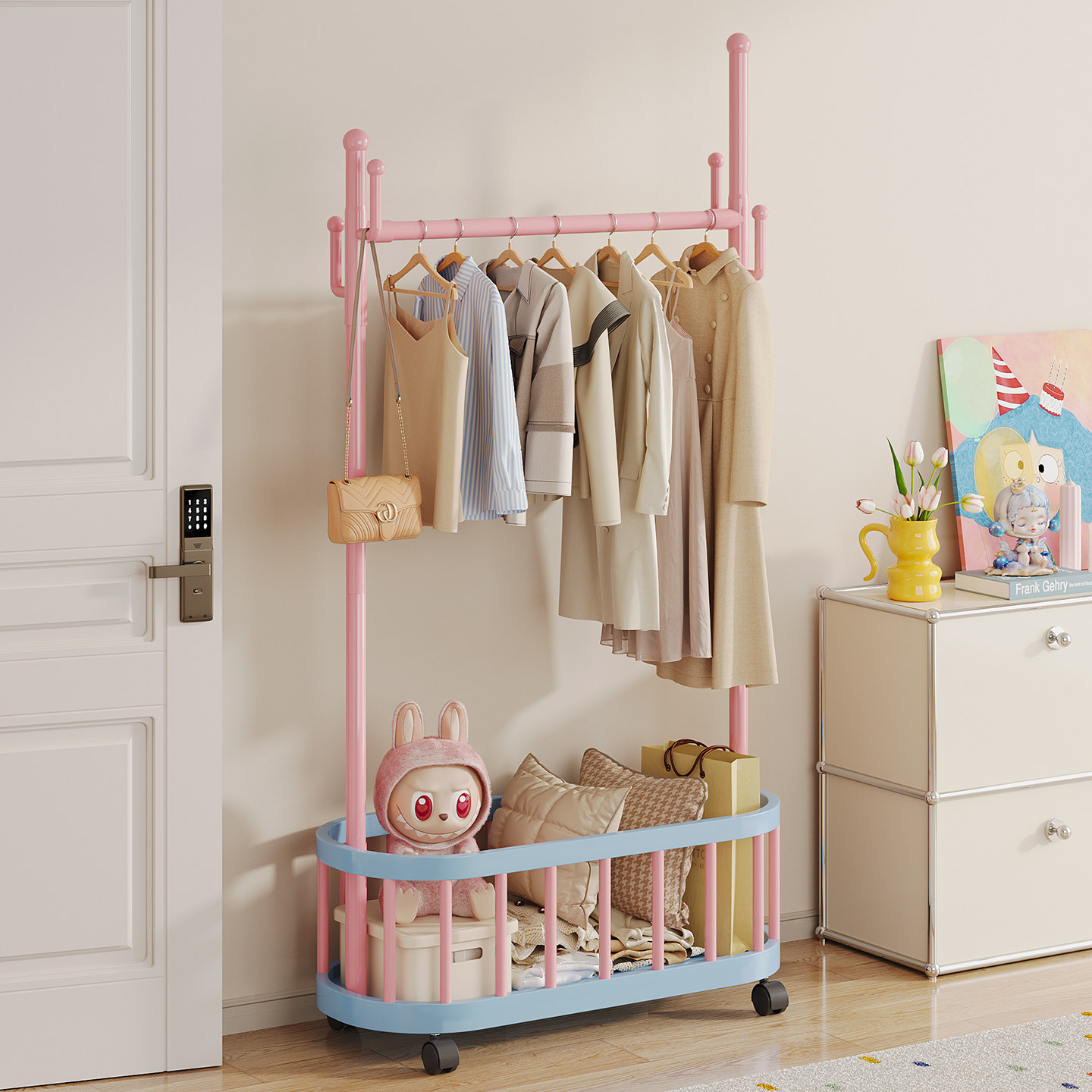 【ins风！】挂衣架带收纳筐