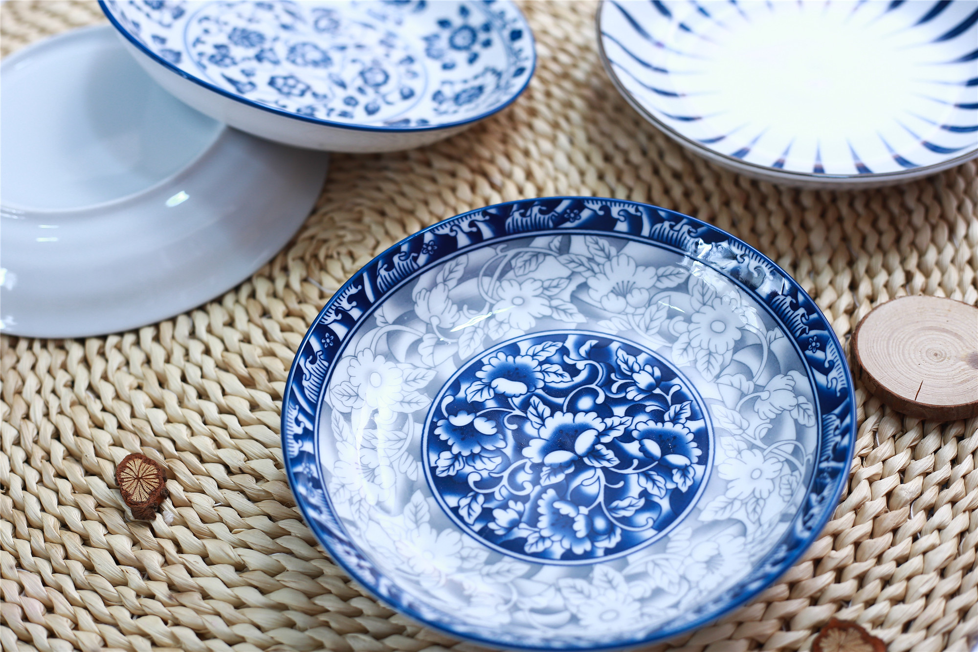 创意日式4个装青花瓷家用菜盘子