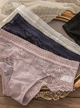 内裤先生欧美元蕾丝性感仙女花瓣边镂空女士三角简约中腰黑色450