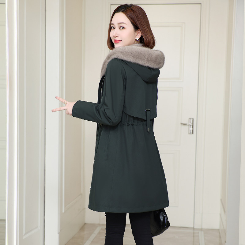 派克服女2025冬季新款水貂皮内胆可拆卸海宁皮草外套连帽中长款