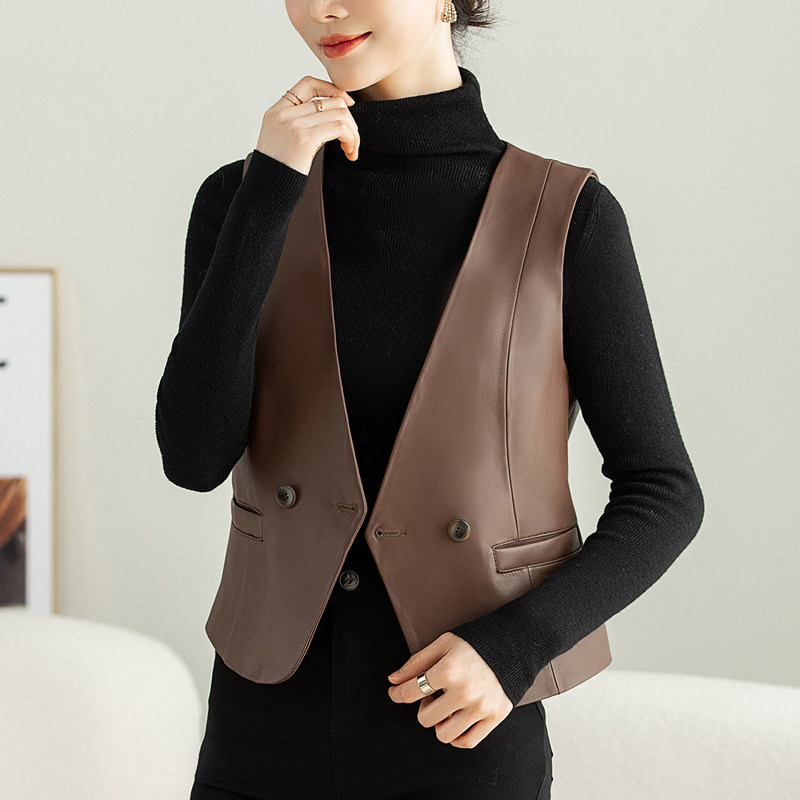 真皮皮衣女2024春秋季新款时尚百搭修身无袖绵羊皮马甲外套短款,女装/女士精品,马夹,淘宝优惠券,粉丝福利购,淘宝优惠卷