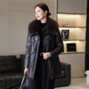 狐狸毛领宽松海宁绵羊皮羽绒服外套中长款 真皮皮衣女2025冬季 新款