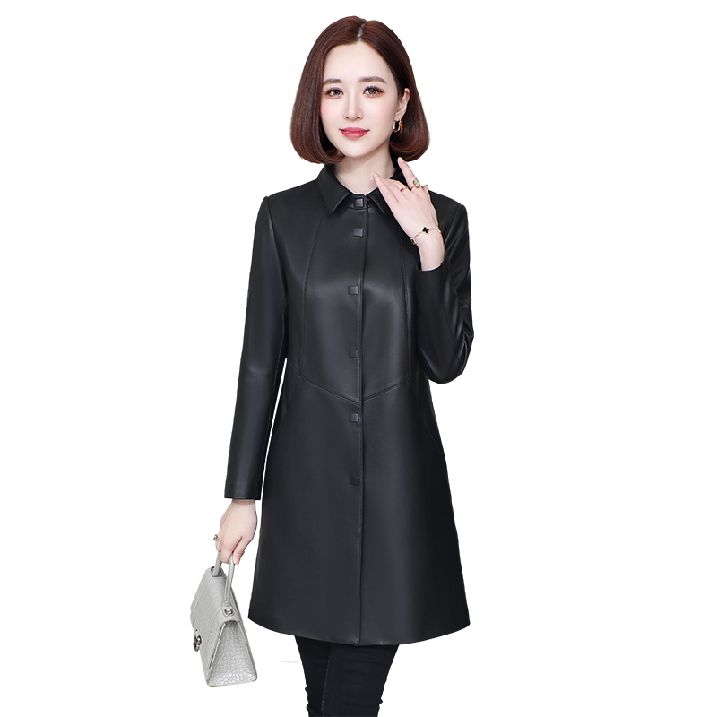 真皮皮衣女春秋冬季新款修身显瘦妈妈海宁绵羊皮风衣外套中长款