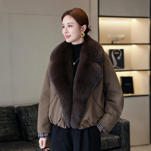 巴恩风鹅绒羽绒服女2025冬季新款宽松超大毛领派克服皮草外套短款