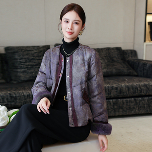 高级感新中式国风羽绒服女2025冬季新款水貂羊毛袖提花外套短款潮