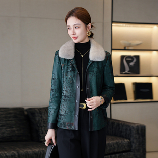 国风真皮羽绒服皮衣女2025冬季新款水貂毛领印花绵羊皮外套短款