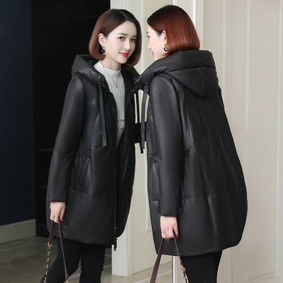 真皮羽绒服女2025冬季新款韩版休闲宽松连帽海宁绵羊皮皮衣中长款