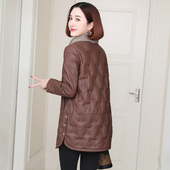 休闲水貂毛领海宁绵羊皮皮衣外套中长款 真皮羽绒服女2025冬季 新款