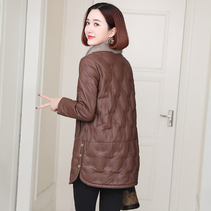 真皮羽绒服女2024冬季新款休闲水貂毛领海宁绵羊皮皮衣外套中长款