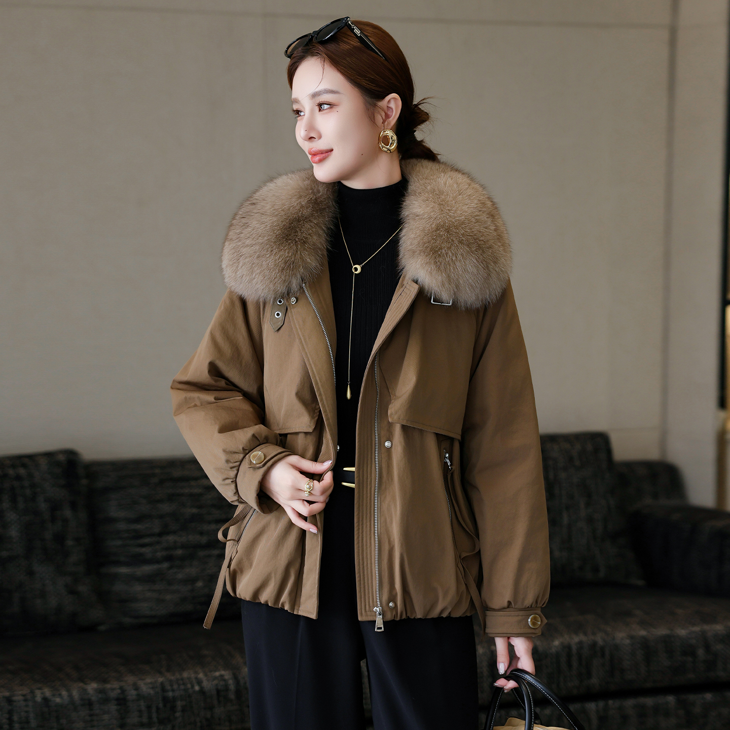 派克服女2025冬季新款狐狸毛