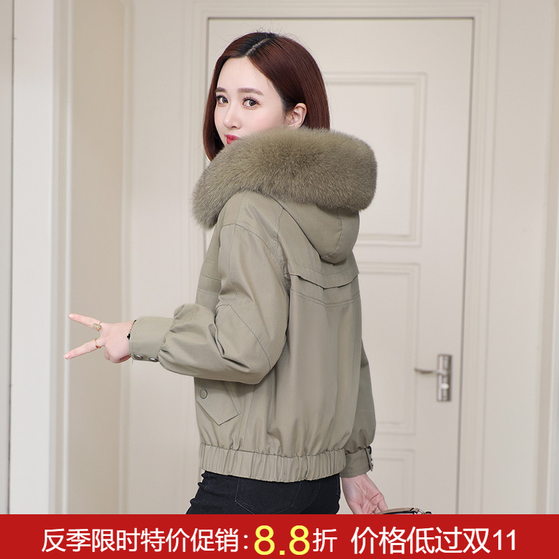 派克服女短款冬季新款休闲小个子獭兔毛内胆可拆卸海宁皮草外套