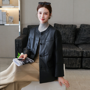 新中式国风真皮皮衣女2025冬季新款盘扣绵羊皮羽绒服短款外套宽松