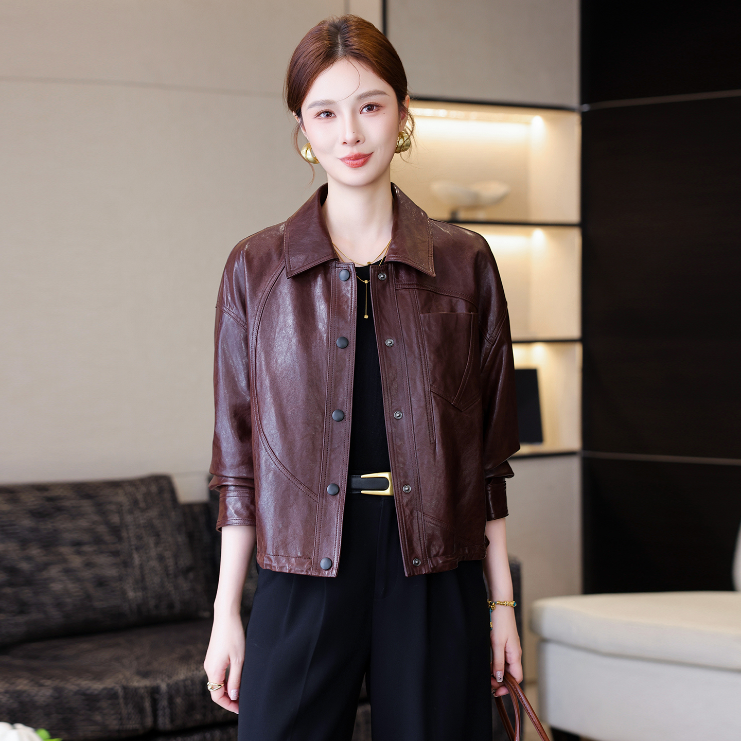 海宁真皮皮衣女短款2025新款