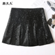 真皮皮裙半身裙女新款 秋冬百褶印花海宁a字裙绵羊皮黑短裙
