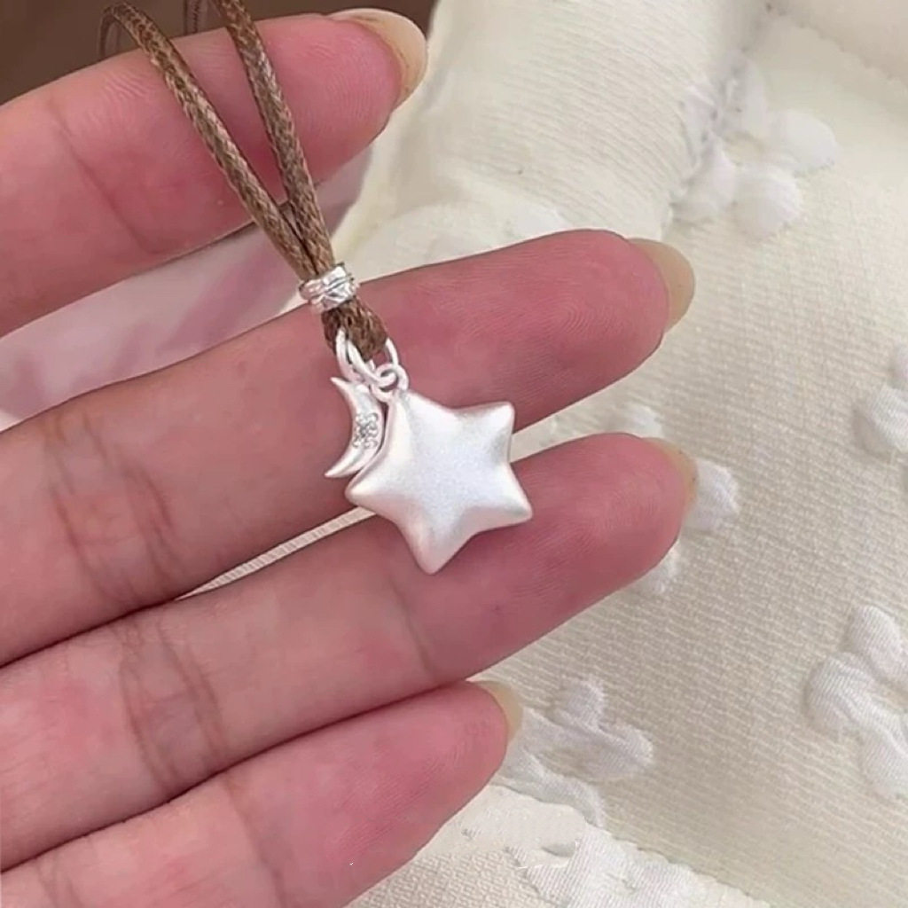 足银s999项链星星月亮高级感吊坠女生小众设计简约百搭锁骨链礼物
