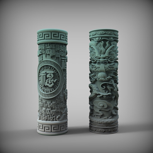 中式盘龙柱石柱摆件香薰蜡烛模具桌面国潮风石雕鱼缸造景装饰品模