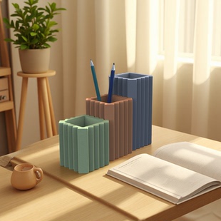 简约条纹长方体水泥笔筒模具桌面装饰简约摆件整洁收纳盒混凝土