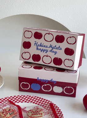 新款红色涂鸦礼物盒方形烘焙曲奇饼干盒烘焙太妃牛轧玛德琳包装盒