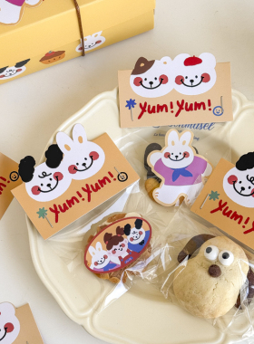 烘焙曲奇饼干雪花酥包装袋可爱卡通小动物卡头一次性透明打包袋子